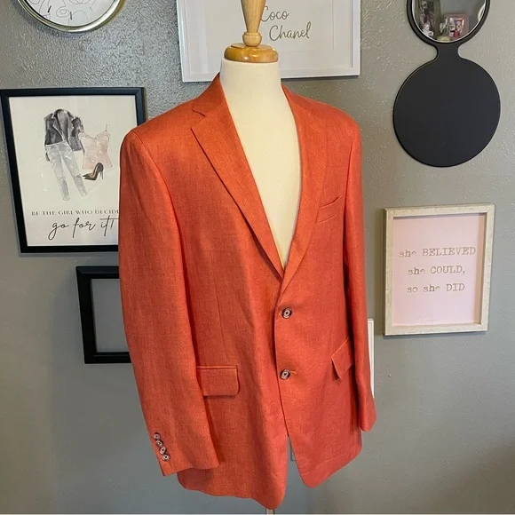 Maus & Hoffman Orange 100% Linen Blazer Sports Coat 42 Tall - Picture 16 of 16